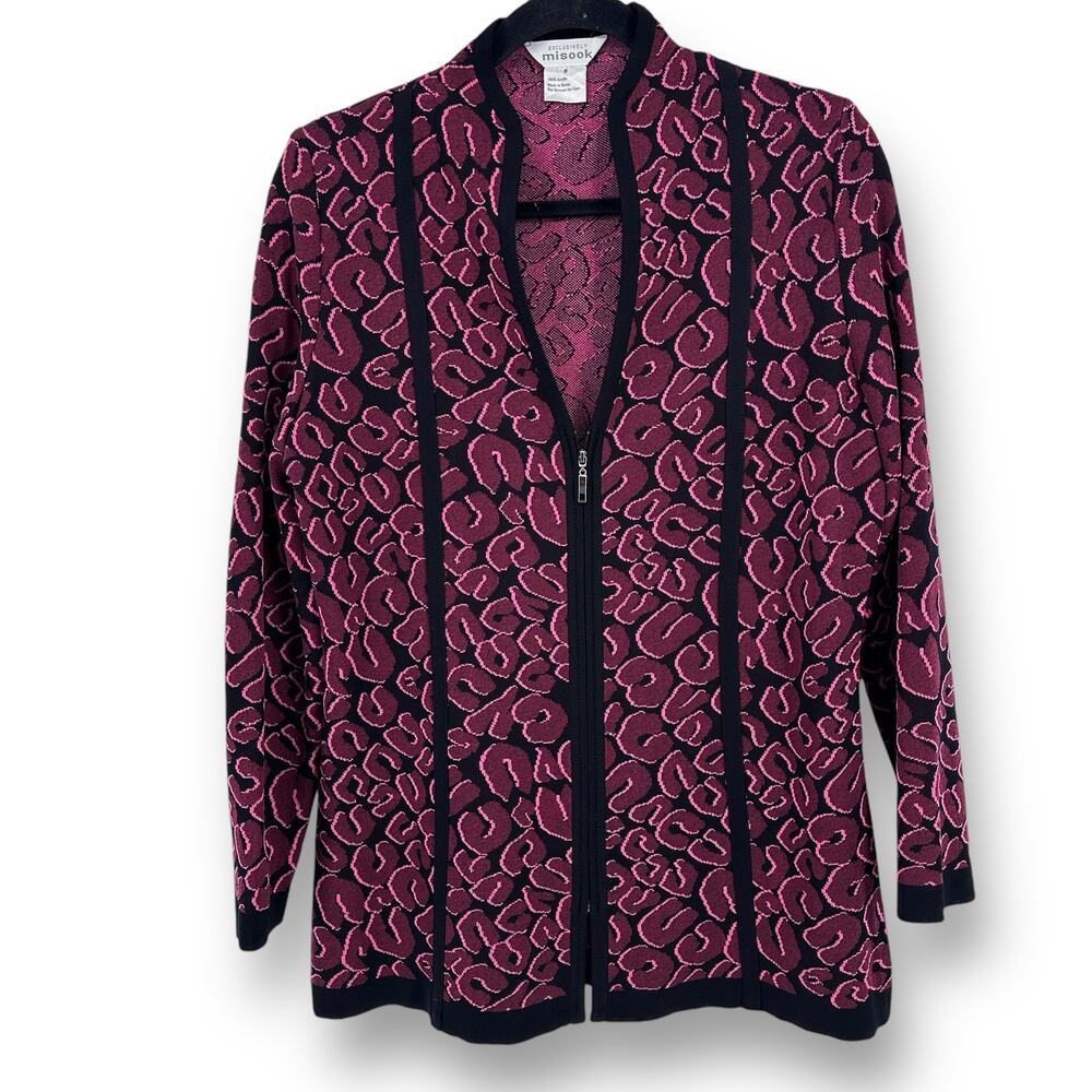 Exclusively Misook Pink Black Zip Front Cardigan Jacket Womens Size Small